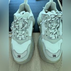 Balenciaga Grey Mesh And Leather Triple S Clear Sole Platform Sneakers Size 38